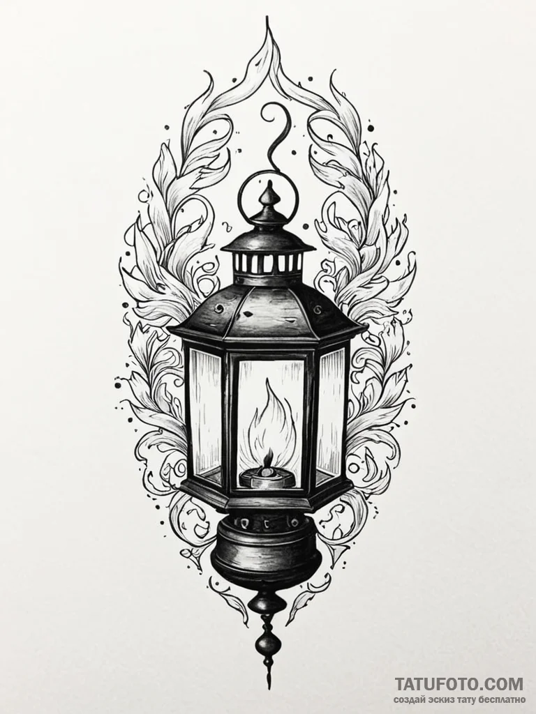 Lantern burning with twin flames, artistic ta... - эскиз тату (№1751615699_0, 04.07.2025 07:54) — Tatufoto.com