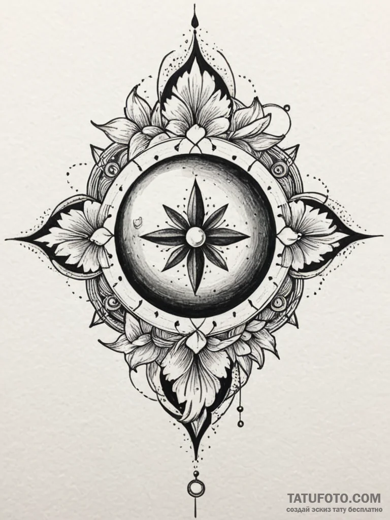 Orb beneath celestial bloom, tattoo sketch de... - эскиз тату (№1751615792_0, 04.07.2025 07:56) — Tatufoto.com