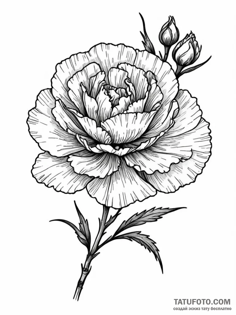 Carnation, ink illustration for tattoo, fine... - эскиз тату (№1751616065_0, 04.07.2025 08:01) — Tatufoto.com