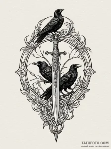Dagger circled by crows, concept art for tatt... - эскиз тату (№1751616255_0, 04.07.2025 08:04) — Tatufoto.com