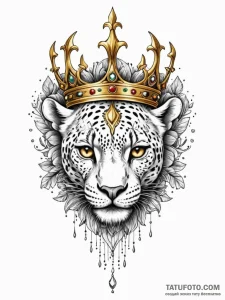Leopard skull with golden crown, tattoo sketc... - эскиз тату (№1751616604_0, 04.07.2025 08:10) — Tatufoto.com