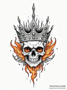 Engraved crown devoured by flame, tattoo sket... - эскиз тату (№1751616953_0, 04.07.2025 08:15) — Tatufoto.com