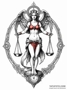 Angel of balance with scales, ink illustratio... - эскиз тату (№1751617125_0, 04.07.2025 08:18) — Tatufoto.com