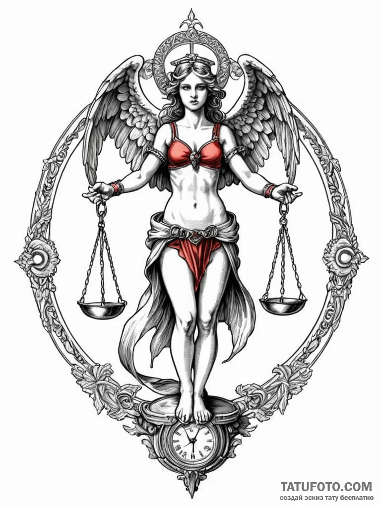 Angel of balance with scales, ink illustratio... - эскиз тату (№1751617125_0, 04.07.2025 08:18) — Tatufoto.com