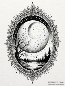 Oak window beneath eclipsed moon, concept art... - эскиз тату (№1751617212_0, 04.07.2025 08:20) — Tatufoto.com