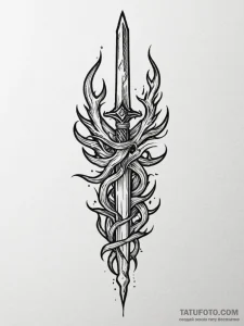 Flaming dagger crowned in roots, tattoo drawi... - эскиз тату (№1751617385_0, 04.07.2025 08:23) — Tatufoto.com