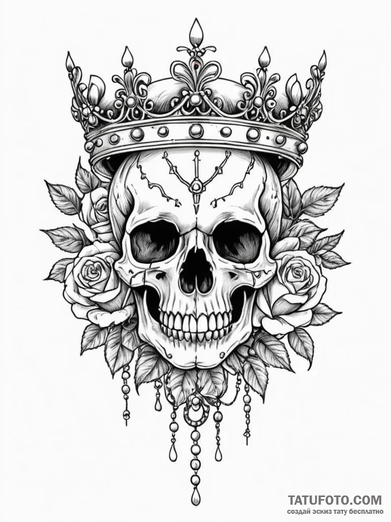 Leopard skull with golden crown, tattoo drawi... - эскиз тату (№1751617730_0, 04.07.2025 08:28) — Tatufoto.com
