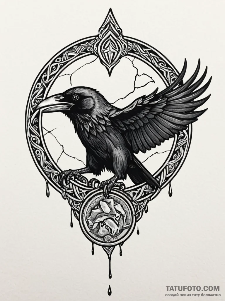 Raven claw clutching a cracked, ancient coin,... - эскиз тату (№1751617901_0, 04.07.2025 08:31) — Tatufoto.com