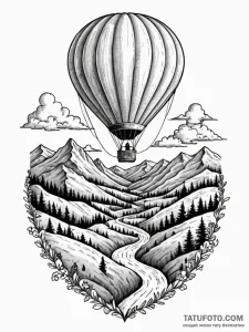 A whimsical hot air balloon festival over rol... - эскиз тату (№1751617989_0, 04.07.2025 08:33) — Tatufoto.com