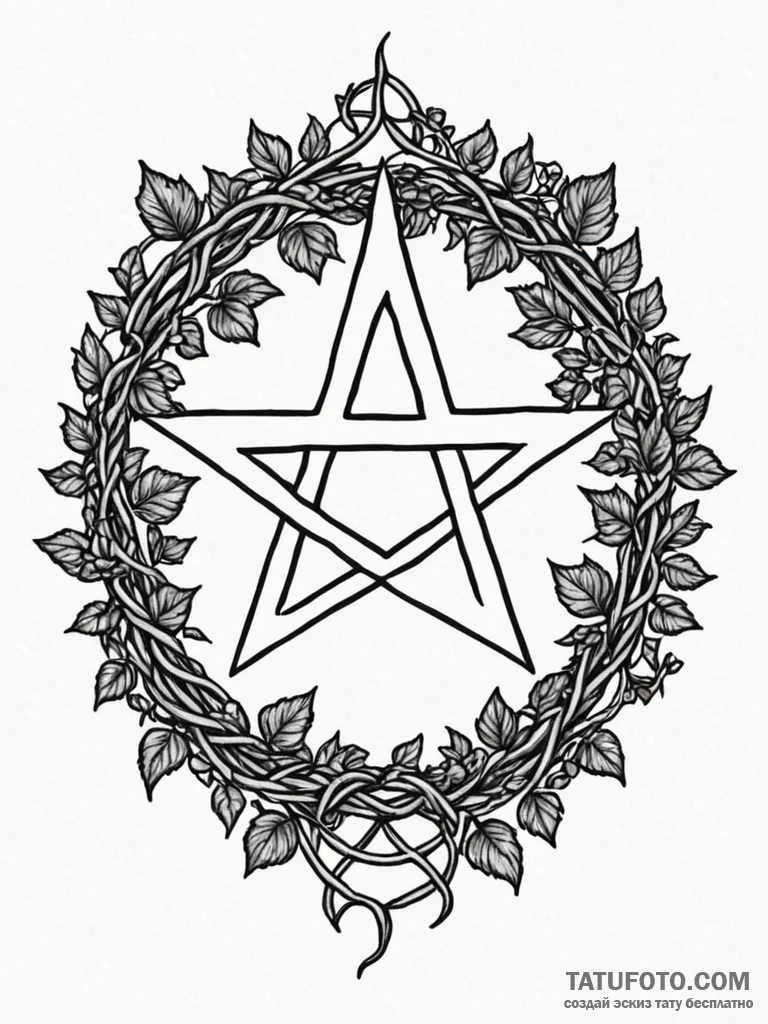 Wiccan pentacle entwined with ivy, concept ar... - эскиз тату (№1751618330_0, 04.07.2025 08:38) — Tatufoto.com