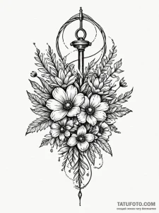 Wildflower bouquet, tied with a simple piece... - эскиз тату (№1751618976_0, 04.07.2025 08:49) — Tatufoto.com