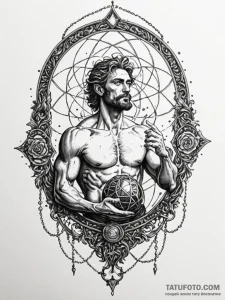 Atlas holding a cage of captured stars, conce... - эскиз тату (№1751619063_0, 04.07.2025 08:51) — Tatufoto.com