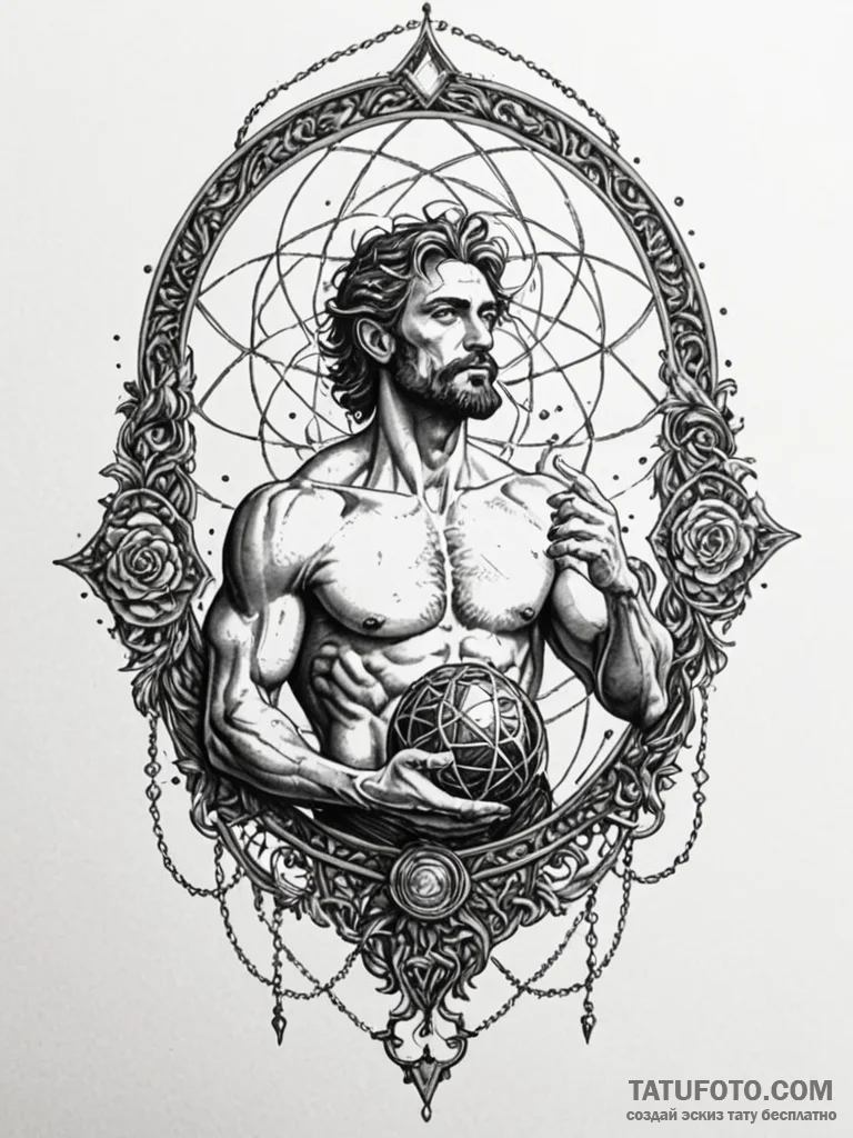 Atlas holding a cage of captured stars, conce... - эскиз тату (№1751619063_0, 04.07.2025 08:51) — Tatufoto.com