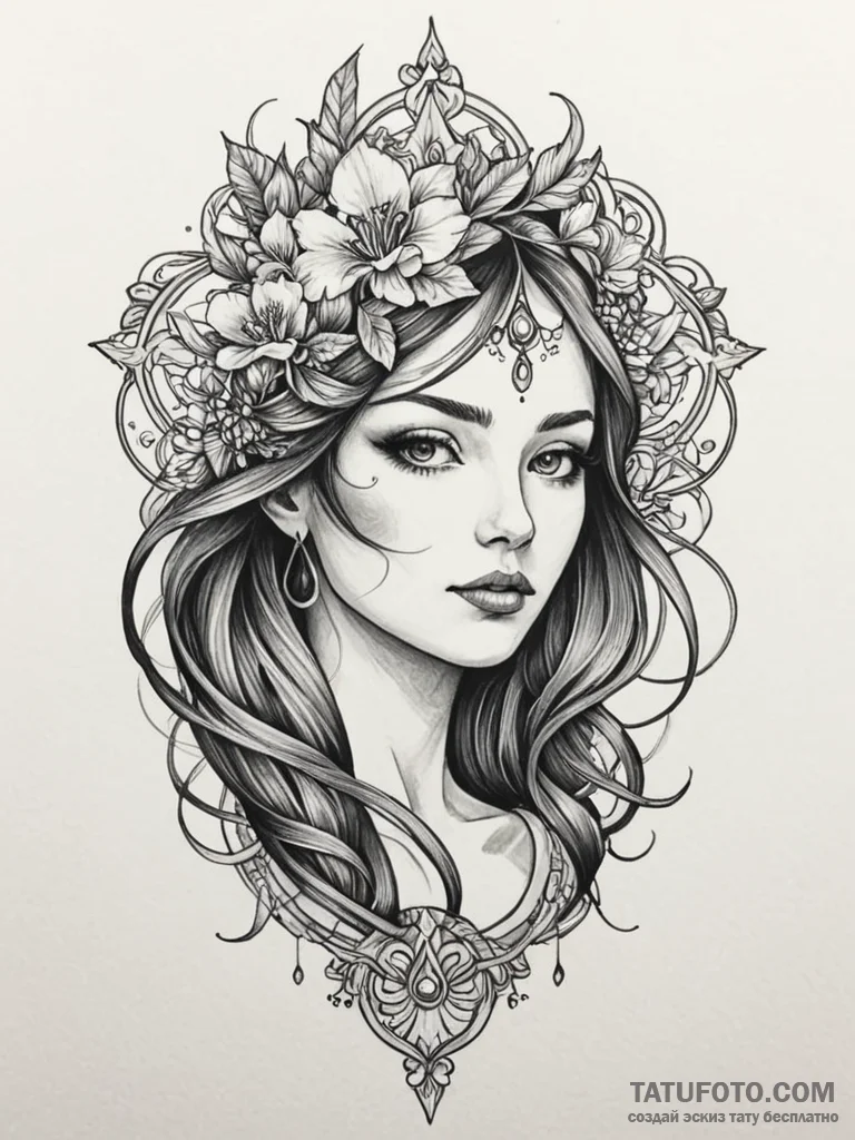 B, ink illustration for tattoo, moderately de… — эскиз тату (№1751619148_0, 04.07.2025 08:52) — Tatufoto.com