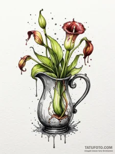 Pitcher plant luring in a curious fairy, tatt... - эскиз тату (№1751619235_0, 04.07.2025 08:53) — Tatufoto.com