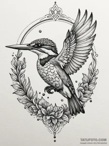 A kingfisher diving for a fish, tattoo drawin... - эскиз тату (№1751619321_0, 04.07.2025 08:55) — Tatufoto.com