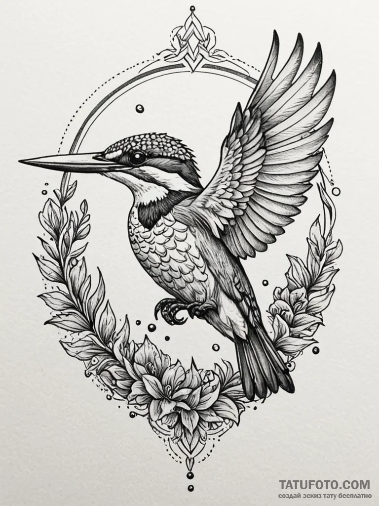 A kingfisher diving for a fish, tattoo drawin... - эскиз тату (№1751619321_0, 04.07.2025 08:55) — Tatufoto.com