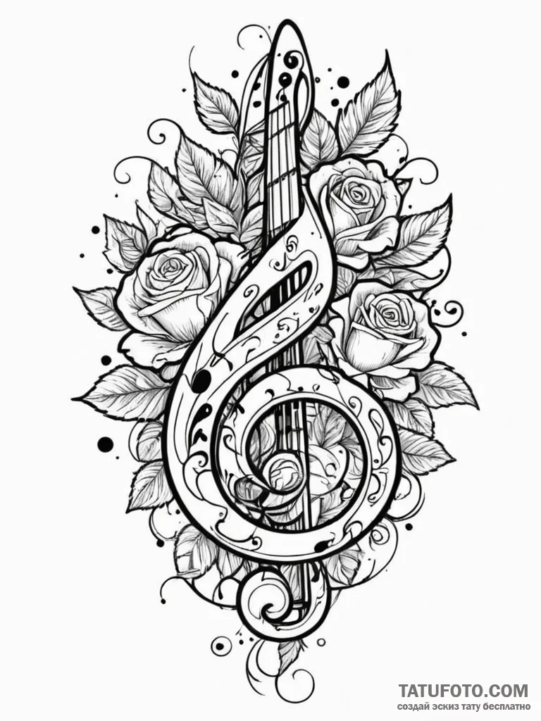Clef (treble or bass) elegantly integrated wi... - эскиз тату (№1751619664_0, 04.07.2025 09:01) — Tatufoto.com