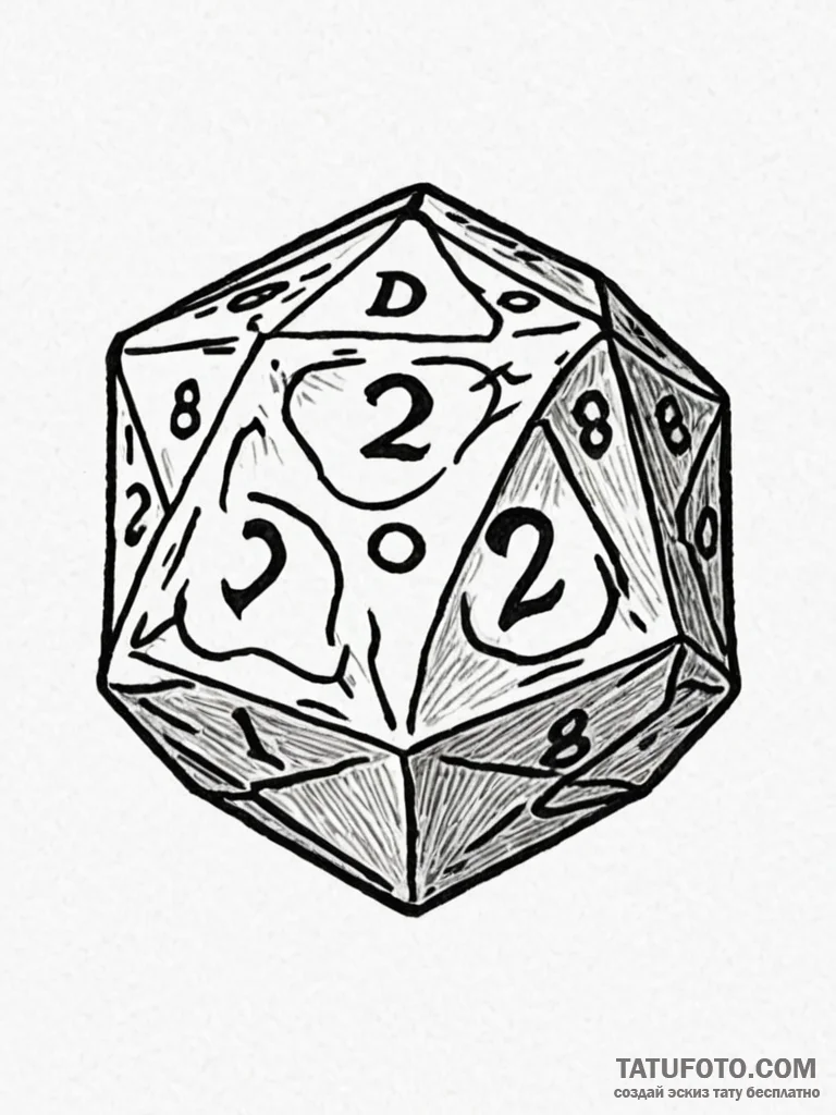 A d20 die from dungeons & dragons — эскиз тату (№1751620179_0, 04.07.2025 09:09) — Tatufoto.com