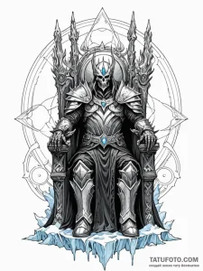 Lich king on a throne of ice and bone, ink il... - эскиз тату (№1751620605_0, 04.07.2025 09:16) — Tatufoto.com