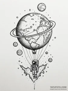 Astronaut holding a balloon shaped like plane... - эскиз тату (№1751620861_0, 04.07.2025 09:21) — Tatufoto.com
