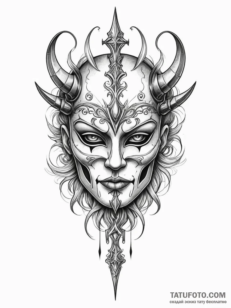 Mask pierced by twin daggers, tattoo drawing… — эскиз тату (№1751620946_0, 04.07.2025 09:22) — Tatufoto.com