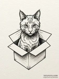 Schrodinger's cat in a box, concept art for t... - эскиз тату (№1751621378_0, 04.07.2025 09:29) — Tatufoto.com