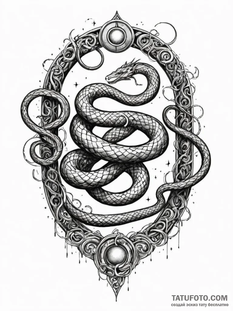 Gossamer serpent through celestial gate, ink… — эскиз тату (№1751621896_0, 04.07.2025 09:38) — Tatufoto.com