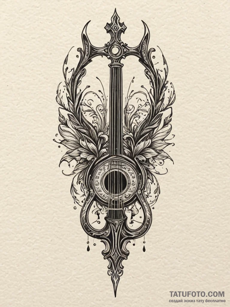 Quartz lyre echoing spectral song, concept ar... - эскиз тату (№1751622067_0, 04.07.2025 09:41) — Tatufoto.com