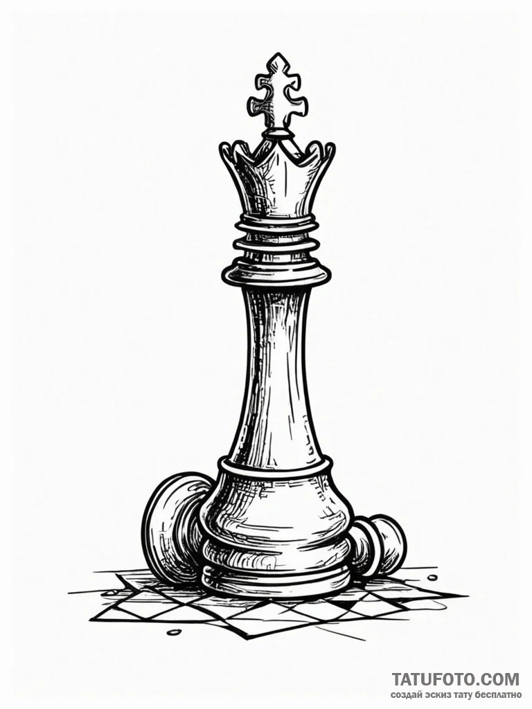 Queen chess piece toppled in ruins, artistic... - эскиз тату (№1751622409_0, 04.07.2025 09:46) — Tatufoto.com