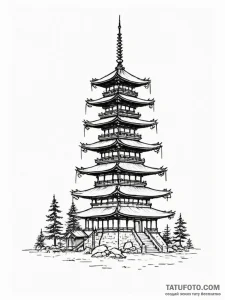 Pagoda with neon lights running up its tiers,... - эскиз тату (№1751622752_0, 04.07.2025 09:52) — Tatufoto.com
