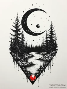 Blood moon hanging over a silent, dark forest... - эскиз тату (№1751622924_0, 04.07.2025 09:55) — Tatufoto.com
