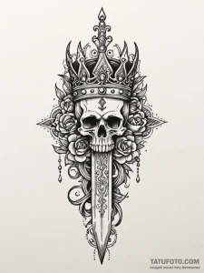 Haunted dagger crowned with bone, ink illustr... - эскиз тату (№1751623267_0, 04.07.2025 10:01) — Tatufoto.com