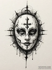 Ruby eye gleaming in bone mask, ink illustrat... - эскиз тату (№1751623353_0, 04.07.2025 10:02) — Tatufoto.com