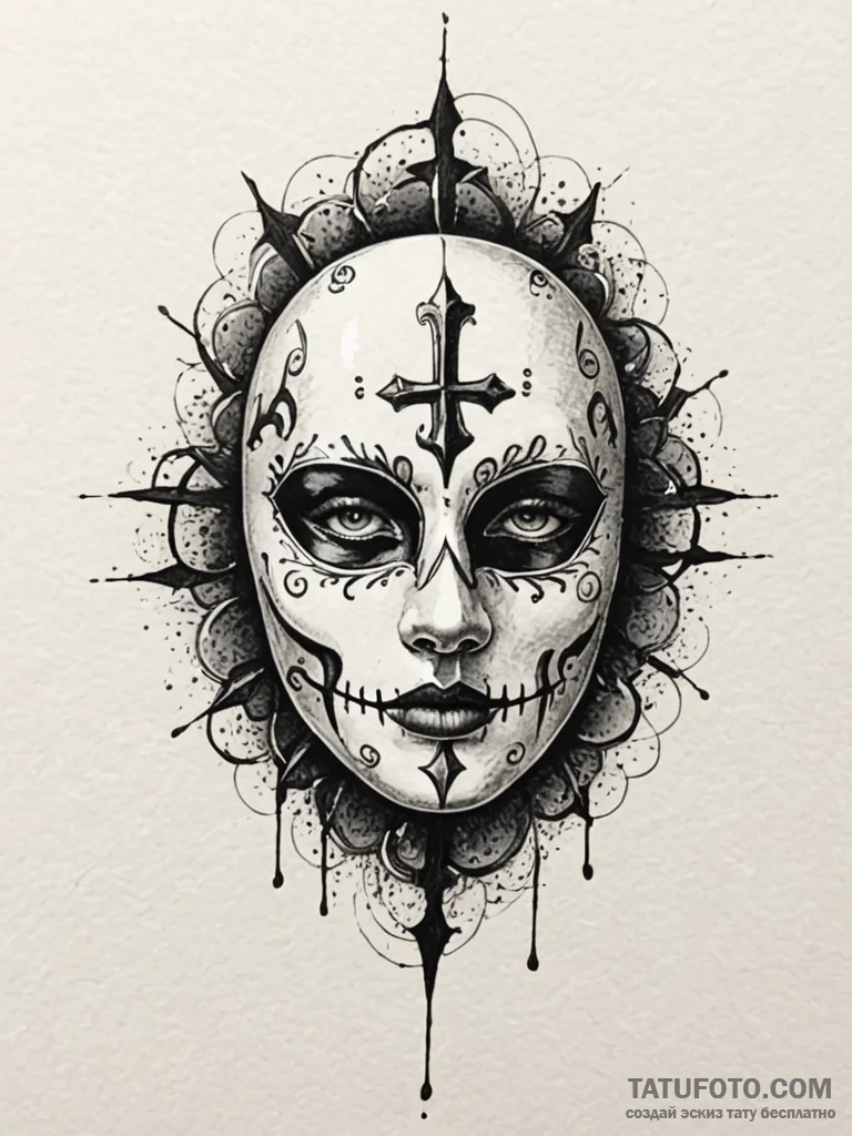 Ruby eye gleaming in bone mask, ink illustrat... - эскиз тату (№1751623353_0, 04.07.2025 10:02) — Tatufoto.com