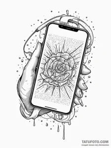 A detailed broken phone on ground, dropped,,... - эскиз тату (№1751623439_0, 04.07.2025 10:03) — Tatufoto.com