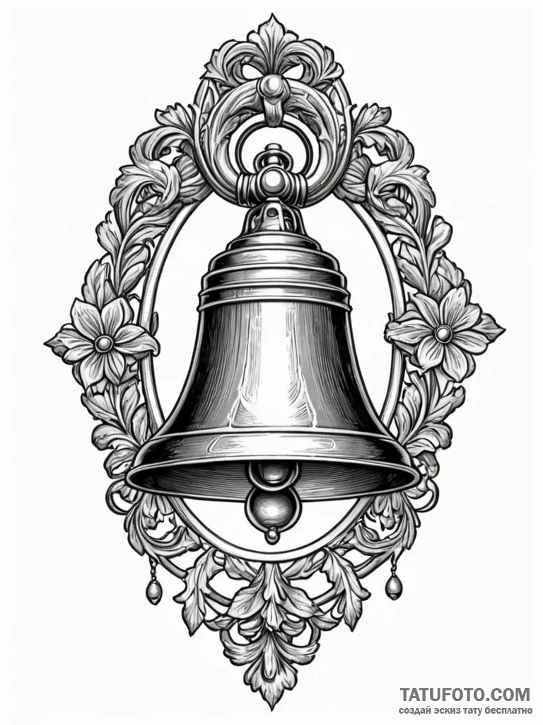 A classic bell on a door, welcoming,, tattoo… — эскиз тату (№1751623696_0, 04.07.2025 10:08) — Tatufoto.com