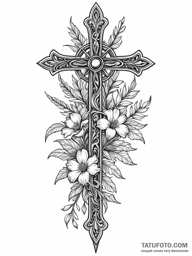 Broken sword with wildflowers growing from th... - эскиз тату (№1751624038_0, 04.07.2025 10:13) — Tatufoto.com