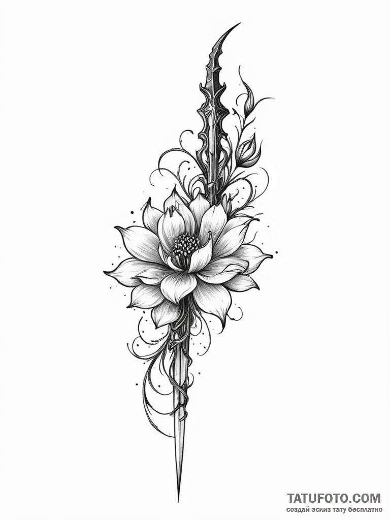 Fallen blade through spectral bloom, concept... - эскиз тату (№1751624380_0, 04.07.2025 10:19) — Tatufoto.com