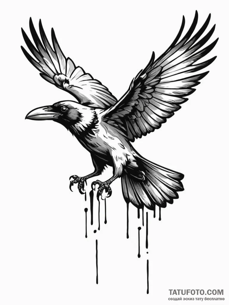 Animated crow with mechanical wing, artistic... - эскиз тату (№1751624982_0, 04.07.2025 10:29) — Tatufoto.com