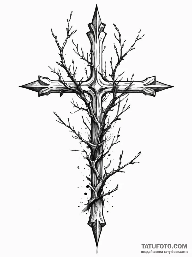Tree branch with bone leaves, tattoo sketch d... - эскиз тату (№1751625239_0, 04.07.2025 10:33) — Tatufoto.com