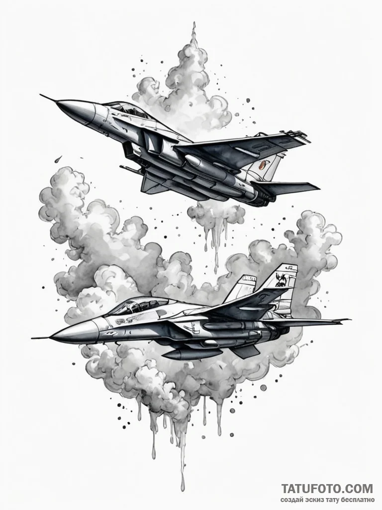 An aerial battle between two futuristic fight… — эскиз тату (№1751625412_0, 04.07.2025 10:36) — Tatufoto.com