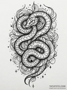 Spectral serpent weaving through stars, tatto... - эскиз тату (№1751625498_0, 04.07.2025 10:38) — Tatufoto.com