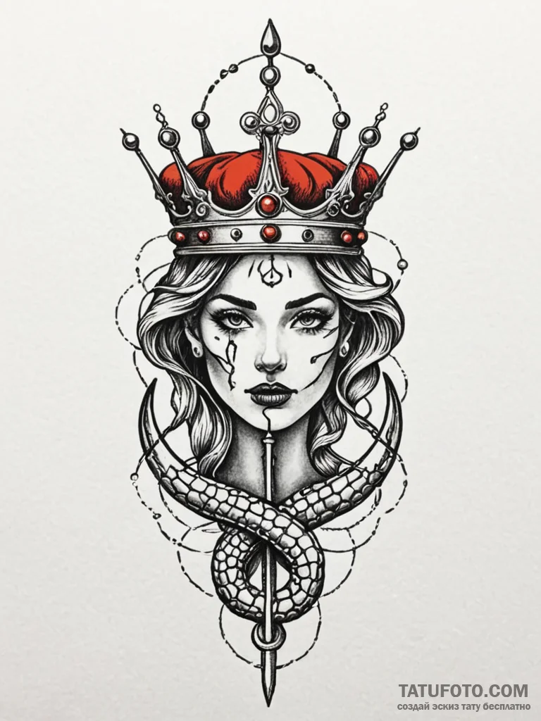 Needle serpent piercing bone crown, artistic... - эскиз тату (№1751626096_0, 04.07.2025 10:48) — Tatufoto.com