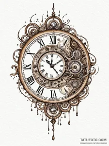 Warped clock face, melting like dali's art, t... - эскиз тату (№1751626178_0, 04.07.2025 10:49) — Tatufoto.com