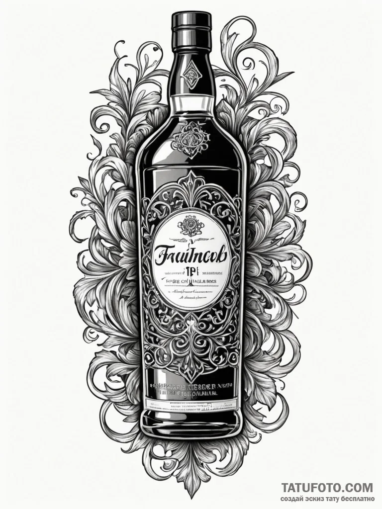 Single malt scotch bottle, classic label, art... - эскиз тату (№1751626264_0, 04.07.2025 10:51) — Tatufoto.com