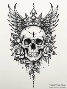 Key crowned with spectral wings, tattoo flash... - эскиз тату (№1751626605_0, 04.07.2025 10:56) — Tatufoto.com