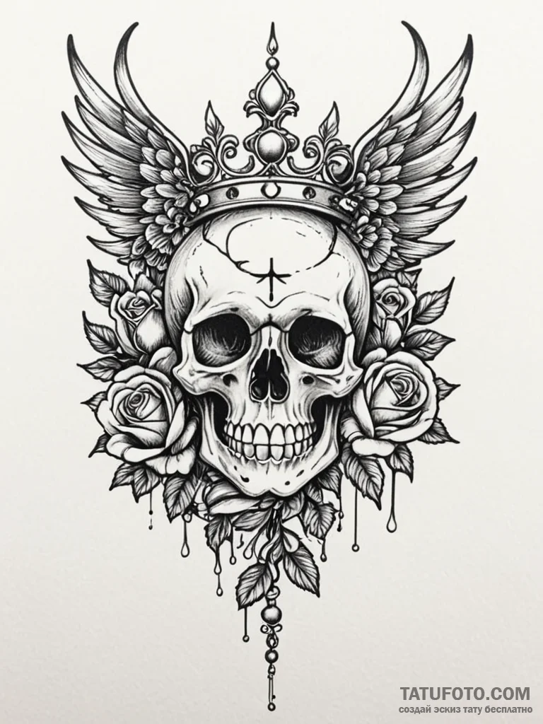 Key crowned with spectral wings, tattoo flash... - эскиз тату (№1751626605_0, 04.07.2025 10:56) — Tatufoto.com