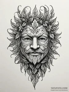 Mask of the green man, woven from leaves and... - эскиз тату (№1751626780_0, 04.07.2025 10:59) — Tatufoto.com