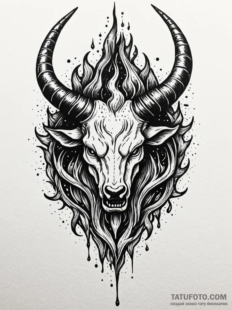 Horned relic devouring celestial flame, conce... - эскиз тату (№1751627120_0, 04.07.2025 11:05) — Tatufoto.com